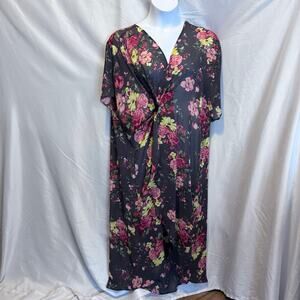 Torrid Size 3/4 Floral Chiffon Kimono Duster Cardigan Gray Pink Sheer Cover/Wrap